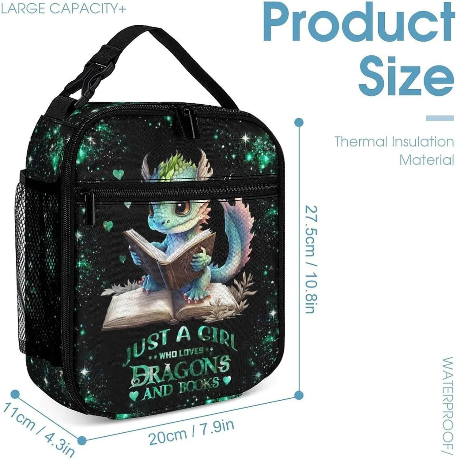 Dragon Backpack with Lunch Box & Pencil Case, 16 Inch Cute Dragon Themed Bookbag, Adjustable Lightweight Large Capacity, Colorful Dragon Backpack Set for Kids Girls Boys School