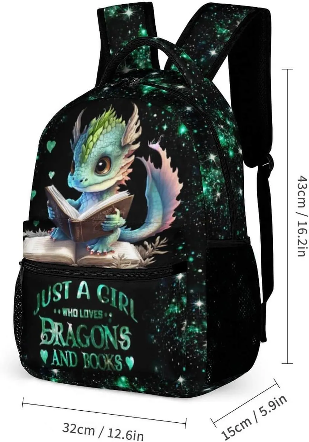 Dragon Backpack with Lunch Box & Pencil Case, 16 Inch Cute Dragon Themed Bookbag, Adjustable Lightweight Large Capacity, Colorful Dragon Backpack Set for Kids Girls Boys School