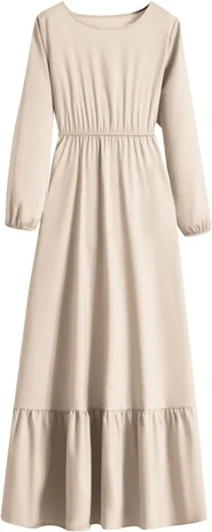 Dresses for Women Fall Casual 2024 Big Hem Elastic Waist Flowy Dress Long Sleeve Comfy Outdoor Vacation Maxi Dresses