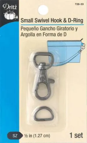 Dritz Small Swivel Hook And D-Ring Gunmetal 1/2 Inch