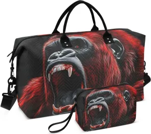Duffle Bag Gorilla Red Roar for Travel, Gym Bag with Multiple Interior Pockets for Men Women Overnight Purse Included 20.5 x 1.9 x 13.8 In