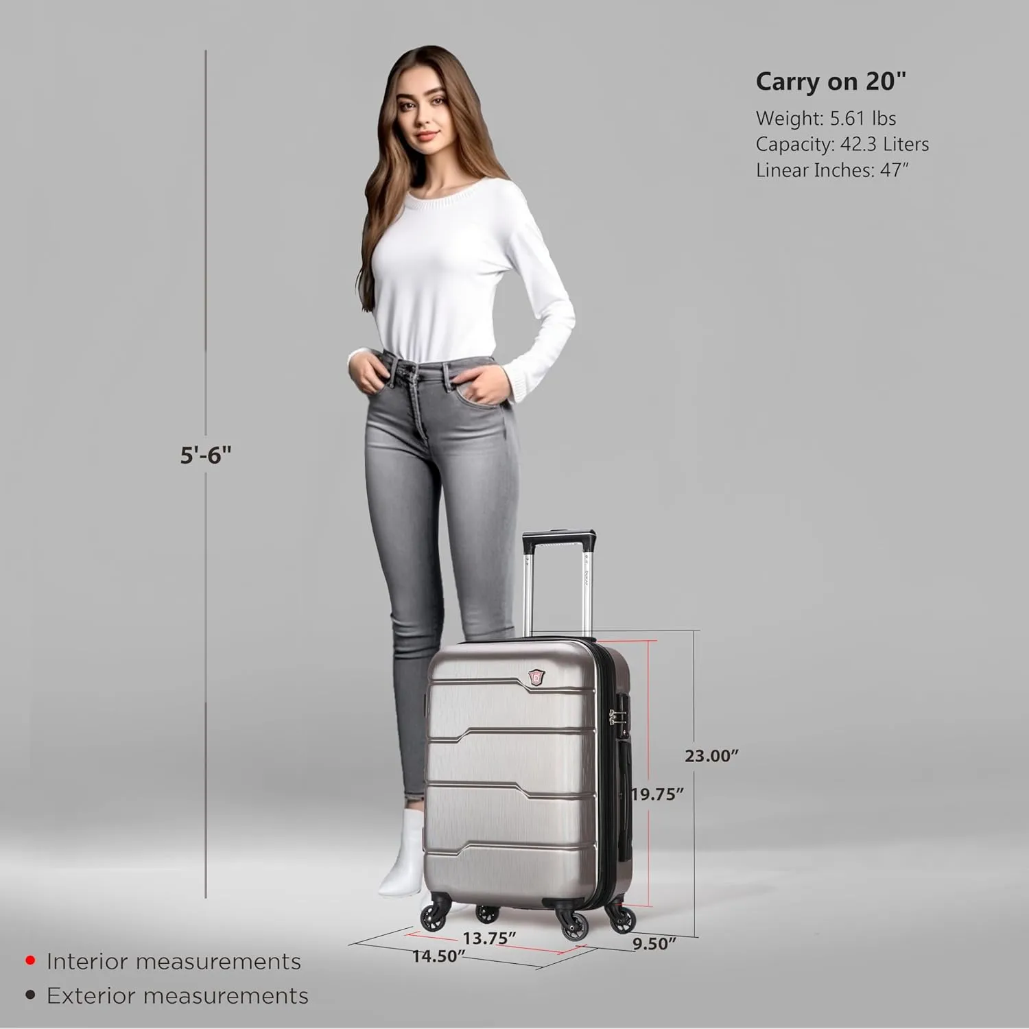 DUKAP RODEZ Hardside Luggage with Ergonomic Handles and TSA Lock | Spacious Traveling Suitcase, Travel Suitcase with Four Spinner Wheels and Studs | 20 Inch Carry On Luggage | Silver