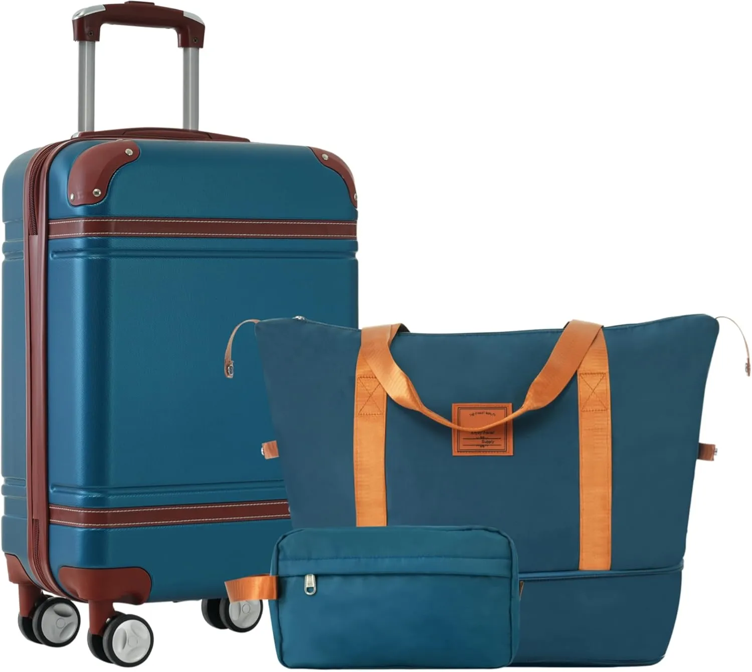 Durable Hardshell Luggage Set with Travel Bags, Easy Carry-on Suitcase and Double Spinner Wheels, 20-Inch, Blue