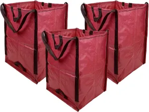 DURASACK Heavy Duty Home and Yard Bags 48-Gallon Reusable Self-Standing Lawn and Leaf Bags Garbage Can with Reinforced Handles, Red, 3 Pack