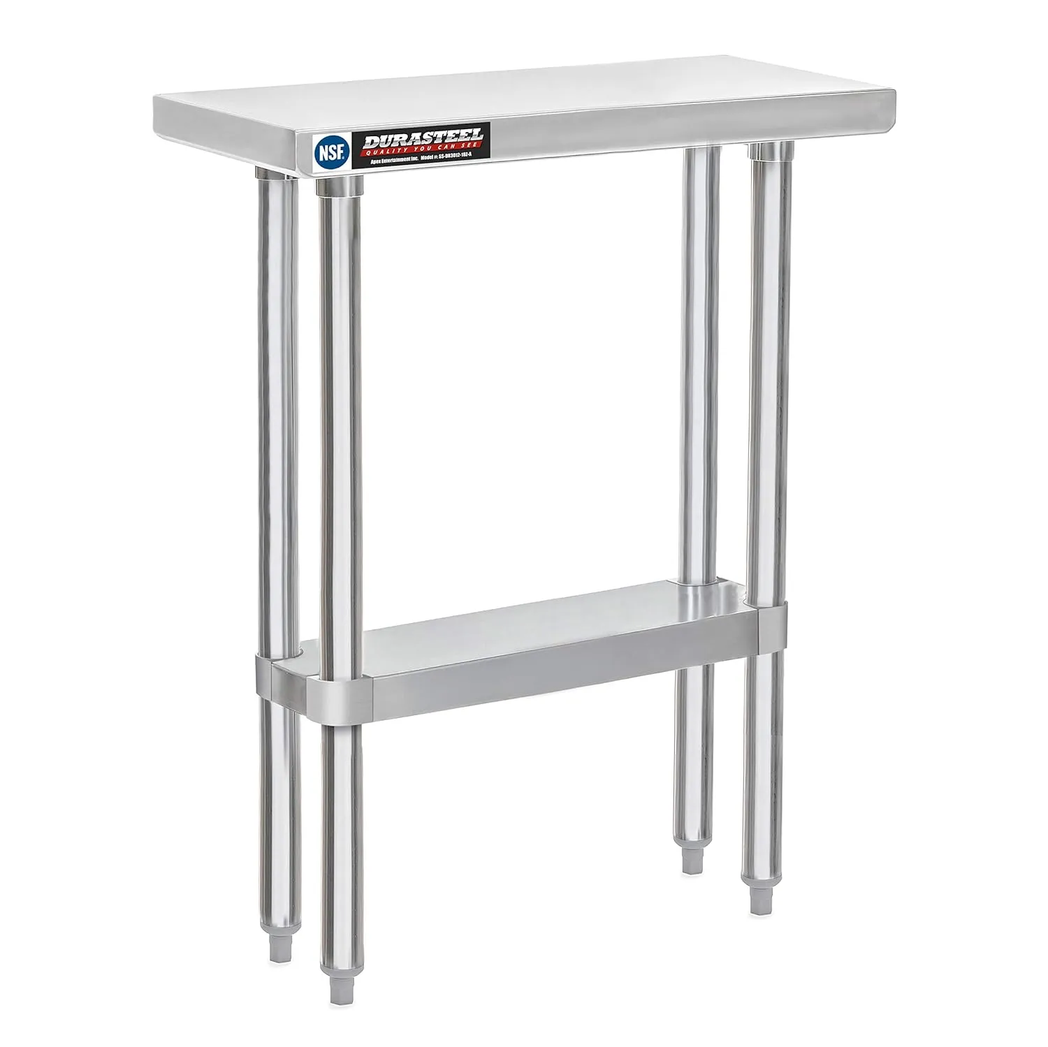DuraSteel NSF Commercial Kitchen Table - 30 x 12 Inch Cooking Prep Stainless Steel Kitchen Island Workstation with Adjustable Under Shelf - Heavy Metal Workbench For Restaurant, Home, Garage