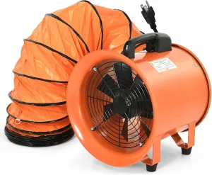 DWVO 12 Inch Utility Blower Exhaust Fan, Extractor Fans High Velocity, Portable Ventilation Fan with 16FT (5M) Ventilator Duct Hose for Industrial Use, Paint Booths, and Workshops