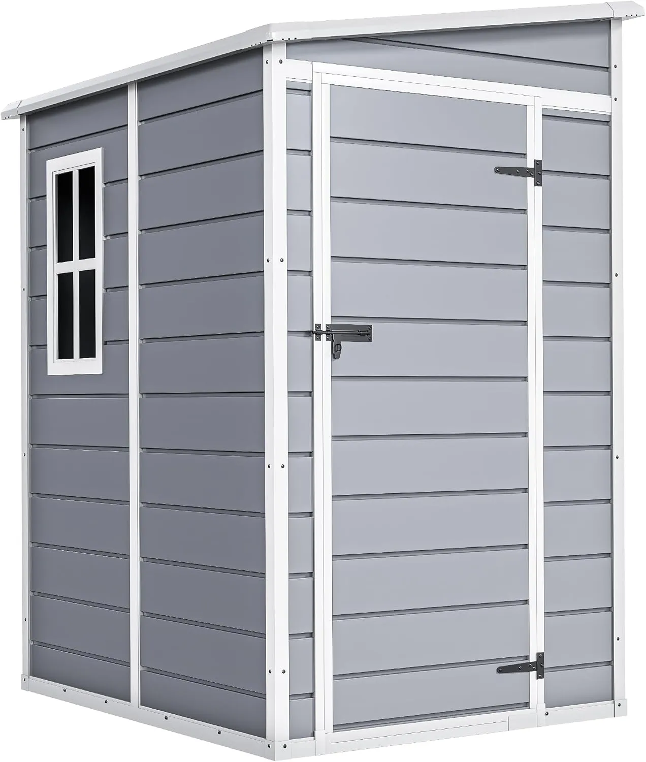 DWVO 5x4ft Resin Outdoor Storage Shed with Floor, Large Waterproof Lockable Storage Shed with Window, Plastic Outside Tool Storage for Garden, Backyard, Patio, Lawn (Gray)