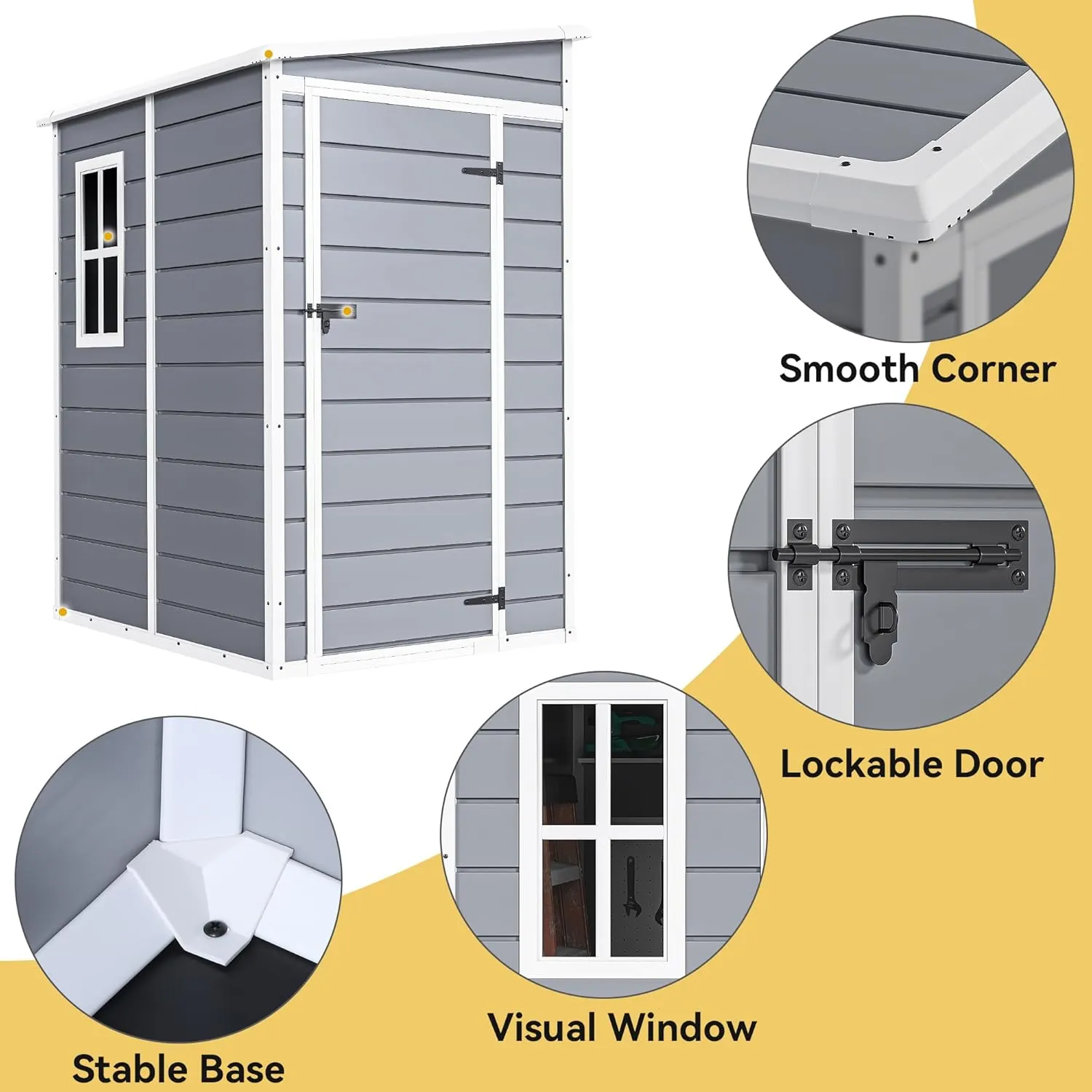DWVO 5x4ft Resin Outdoor Storage Shed with Floor, Large Waterproof Lockable Storage Shed with Window, Plastic Outside Tool Storage for Garden, Backyard, Patio, Lawn (Gray)