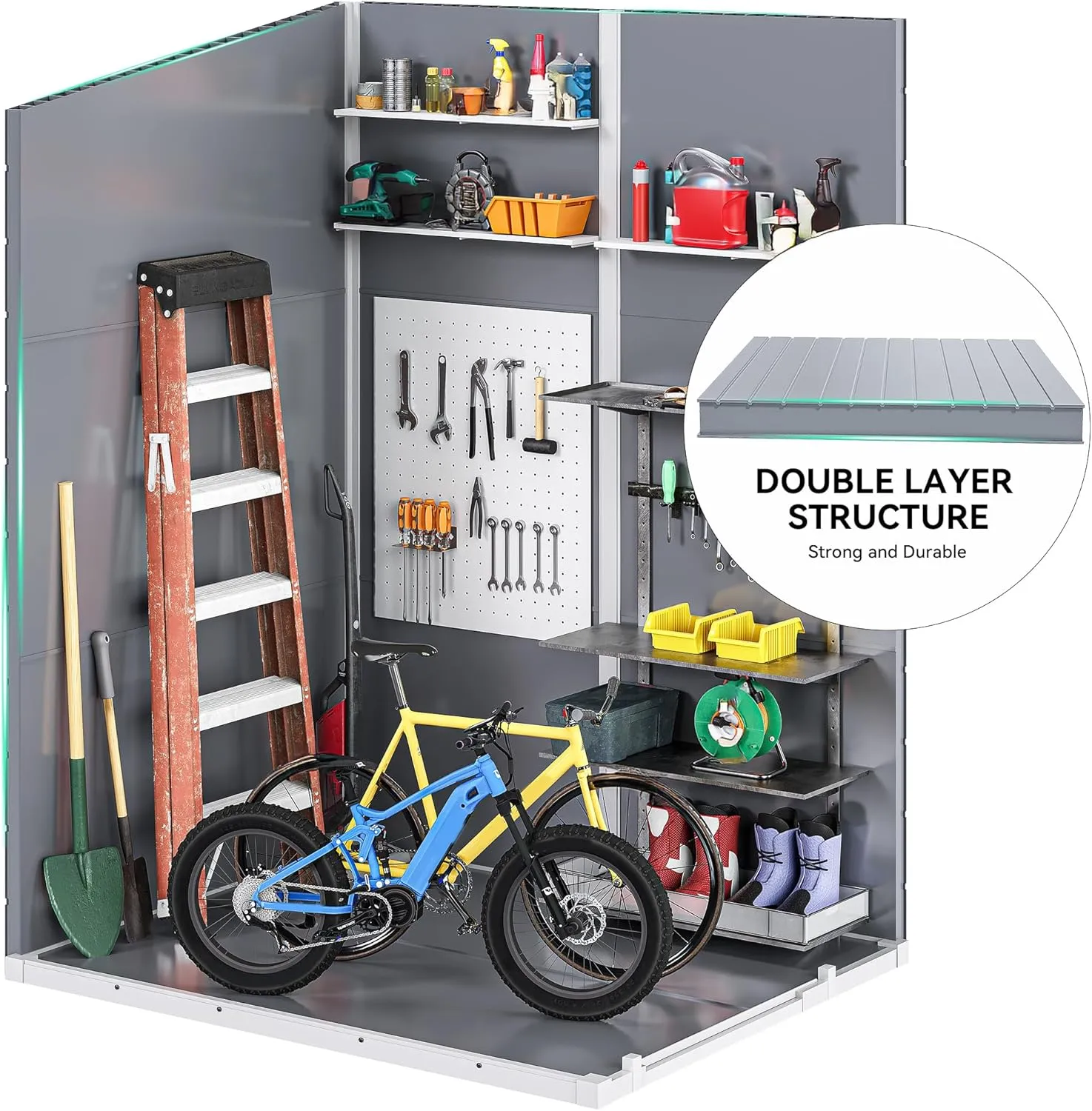 DWVO 5x4ft Resin Outdoor Storage Shed with Floor, Large Waterproof Lockable Storage Shed with Window, Plastic Outside Tool Storage for Garden, Backyard, Patio, Lawn (Gray)