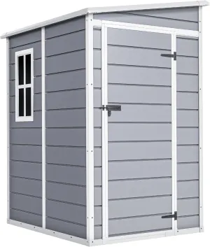 DWVO 5x4ft Resin Outdoor Storage Shed with Floor, Large Waterproof Lockable Storage Shed with Window, Plastic Outside Tool Storage for Garden, Backyard, Patio, Lawn (Gray)