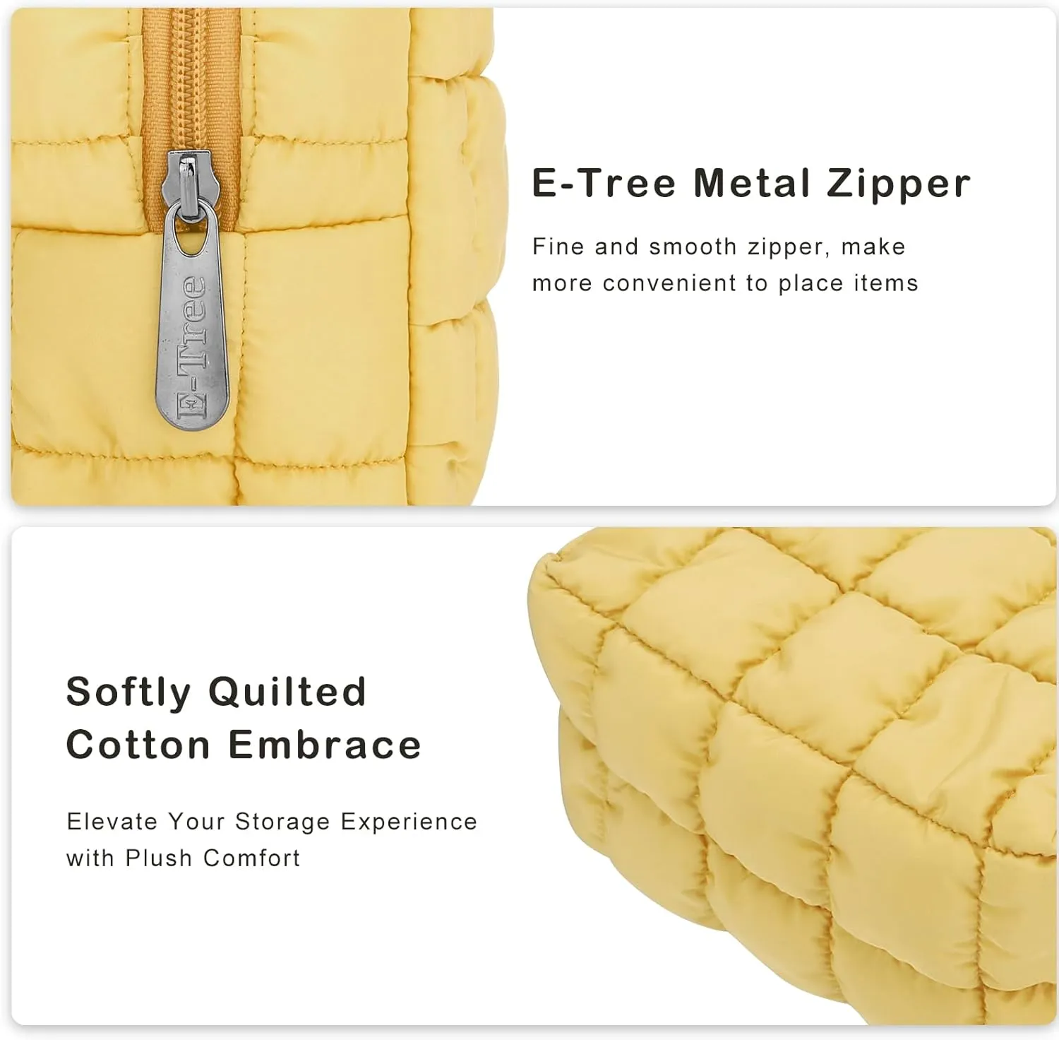 E-Tree Cute Makeup Bag,Quilted Cosmetic Bag,Make up Pouch for Purse,Toiletry Zipper Pouch,Checkered Bag,Travel Case,Storage Pouches for Organization (Yellow)