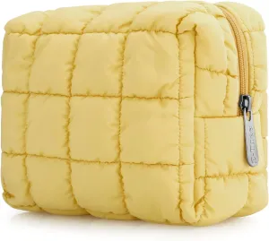 E-Tree Cute Makeup Bag,Quilted Cosmetic Bag,Make up Pouch for Purse,Toiletry Zipper Pouch,Checkered Bag,Travel Case,Storage Pouches for Organization (Yellow)