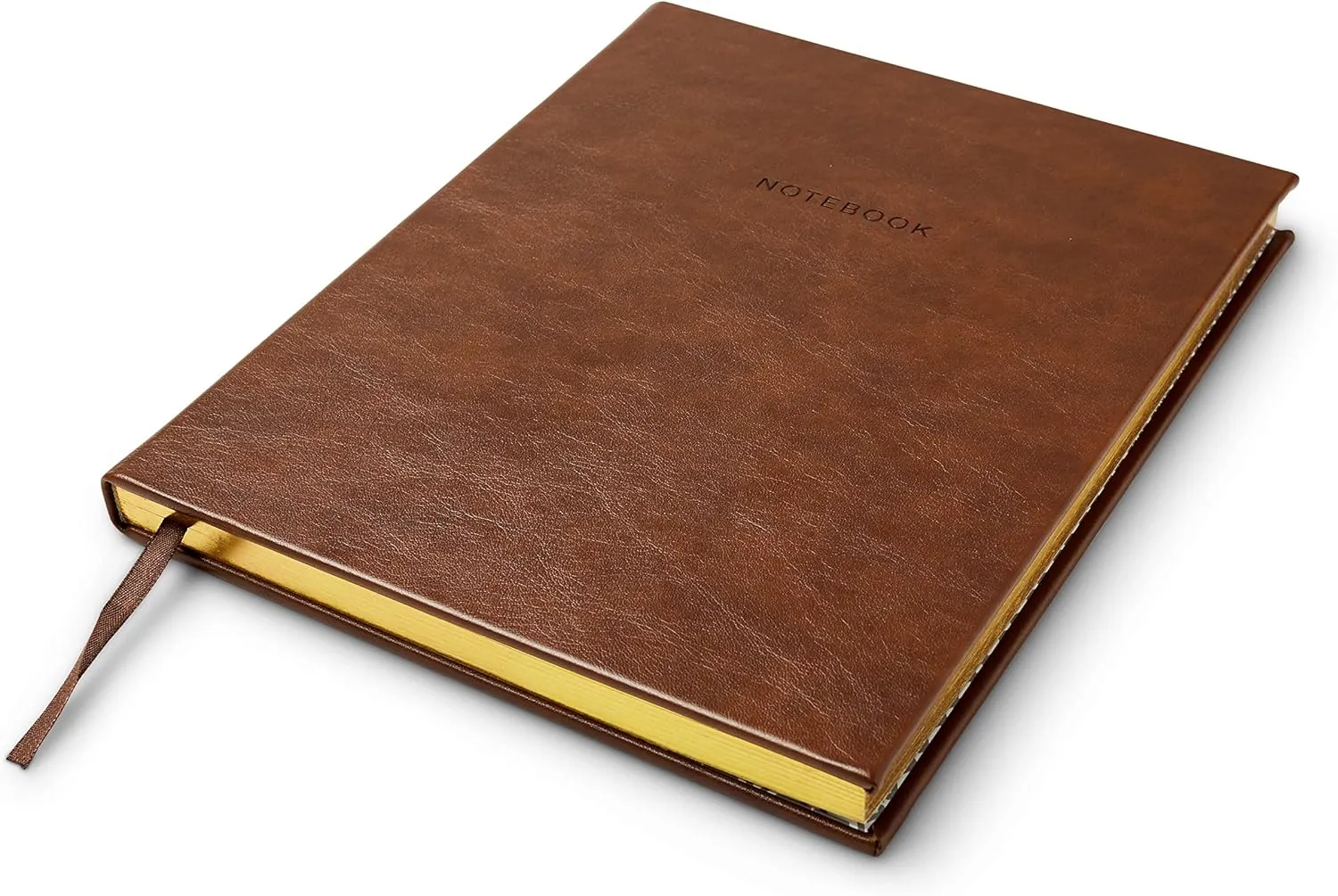 Eccolo Large Lined Journal Notebook, Hardbound Cover, Writing Journal, 256 Ruled Ivory Pages, Gilded Edge, Ribbon Bookmark, Lay Flat, Desk Size for Work or School (Brown Leatherette, 8x10 inches)