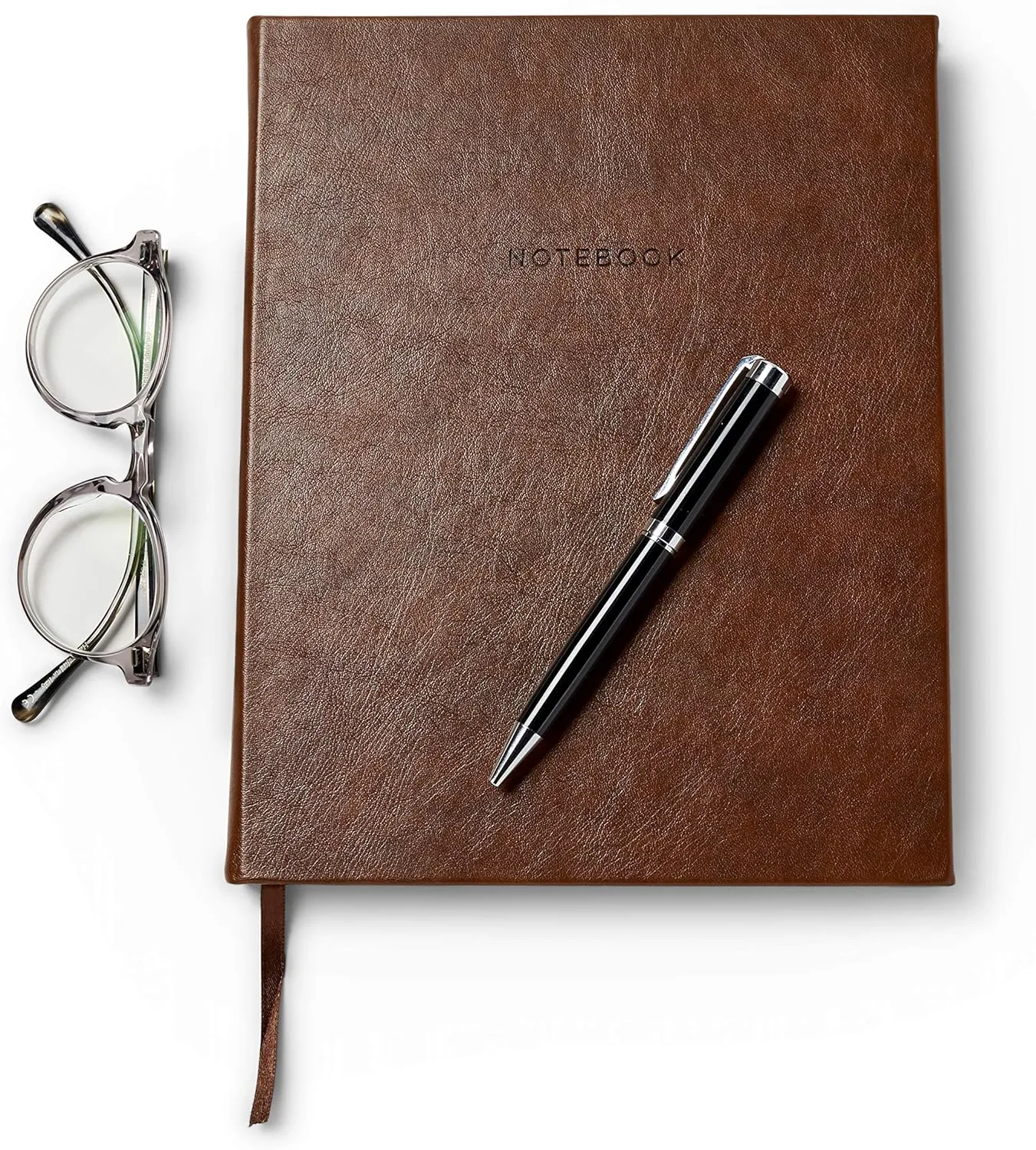 Eccolo Large Lined Journal Notebook, Hardbound Cover, Writing Journal, 256 Ruled Ivory Pages, Gilded Edge, Ribbon Bookmark, Lay Flat, Desk Size for Work or School (Brown Leatherette, 8x10 inches)