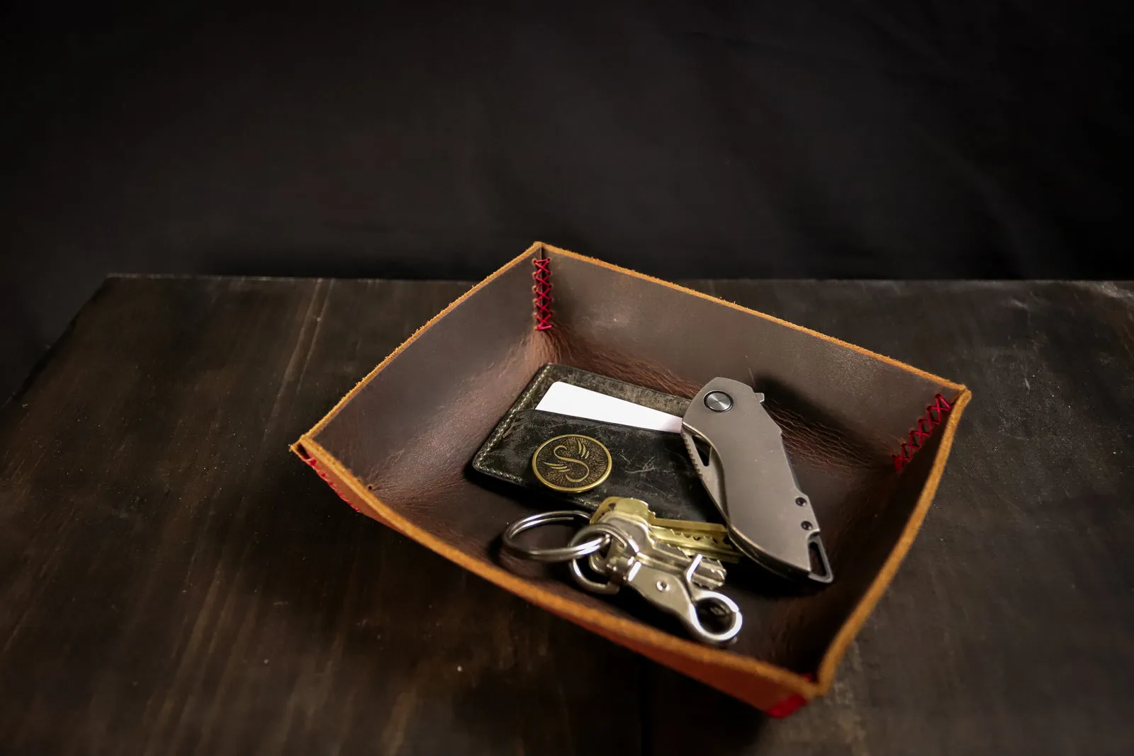 EDC Dump Tray Water Buffalo. Red Stitch. Rough Out. #10
