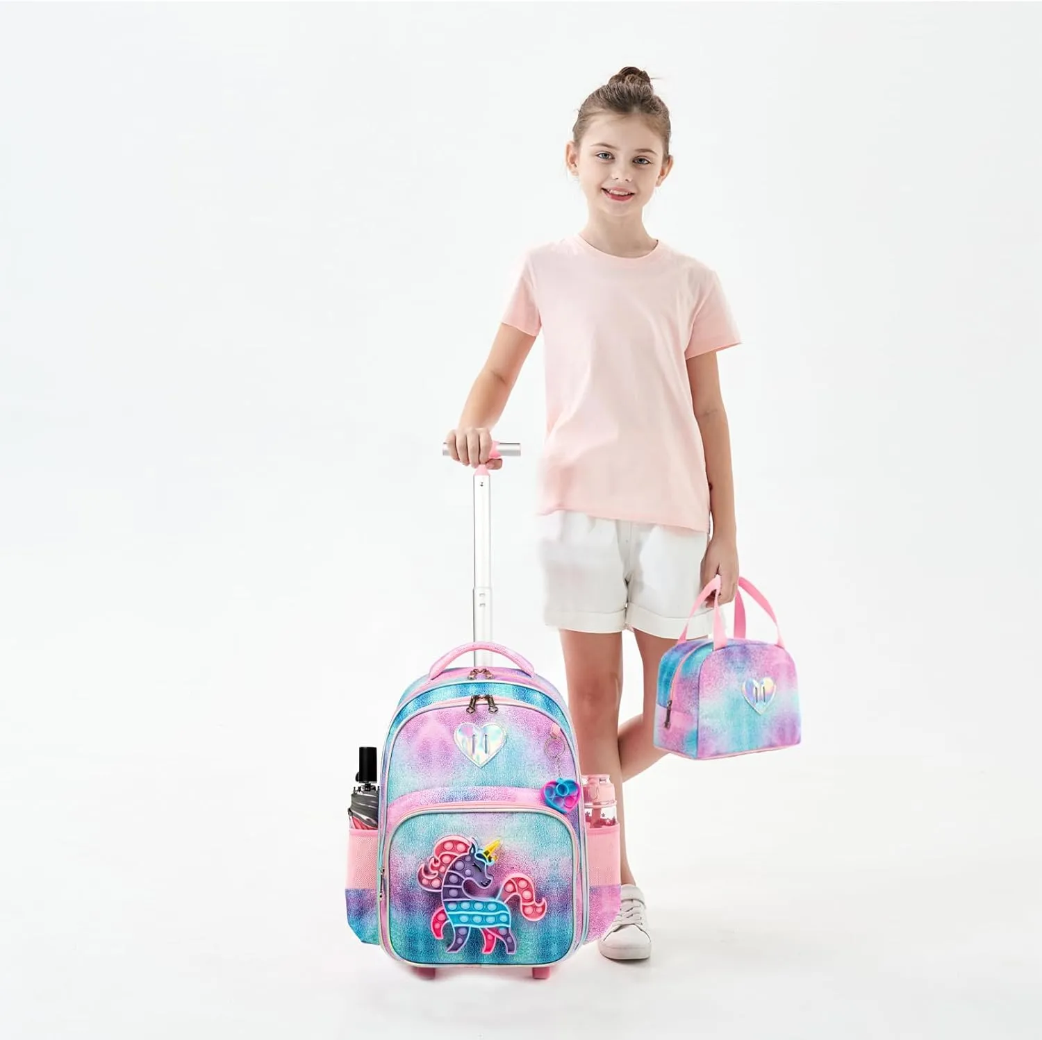 Egchescebo School Kids Rolling Backpack for Girls With Wheels Trolley Wheeled Backpack