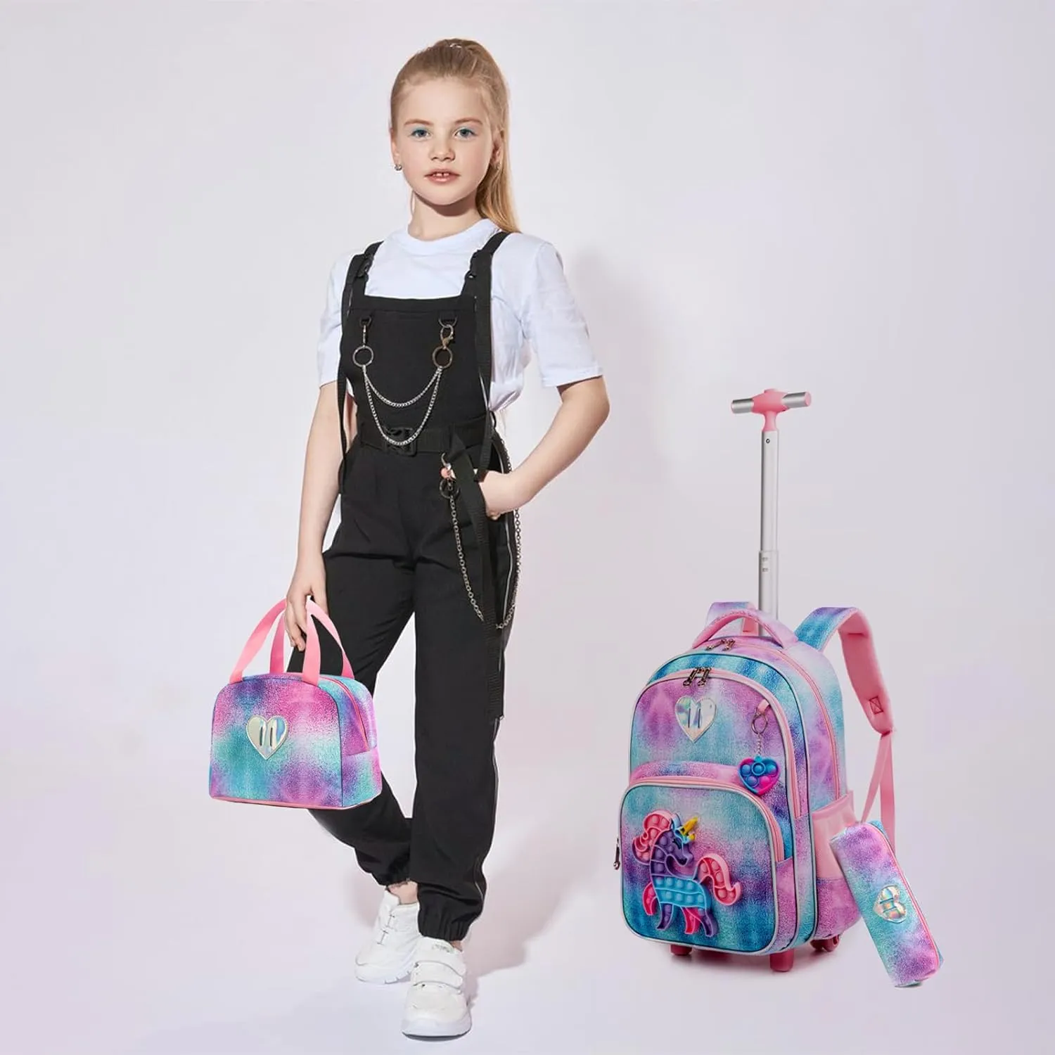 Egchescebo School Kids Rolling Backpack for Girls With Wheels Trolley Wheeled Backpack