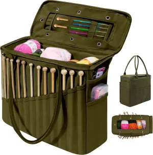 EHERDM Crochet Storage Bag Large Capacity Yarn Organizer Crocheting Supplies Holder Portable Handheld Knitting Tote for Travel Gift for DIY Craft Lovers Army Green