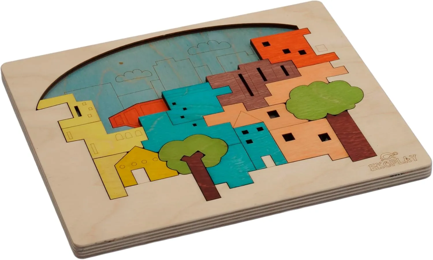 EKOPLAY’s Multi Layered Wooden Puzzles for Kids, 23 Piece Jigsaw Puzzle for School Kids, Learning Educational Toys Gifts for Boys Girls. Construction Puzzles Sets, City Construction.