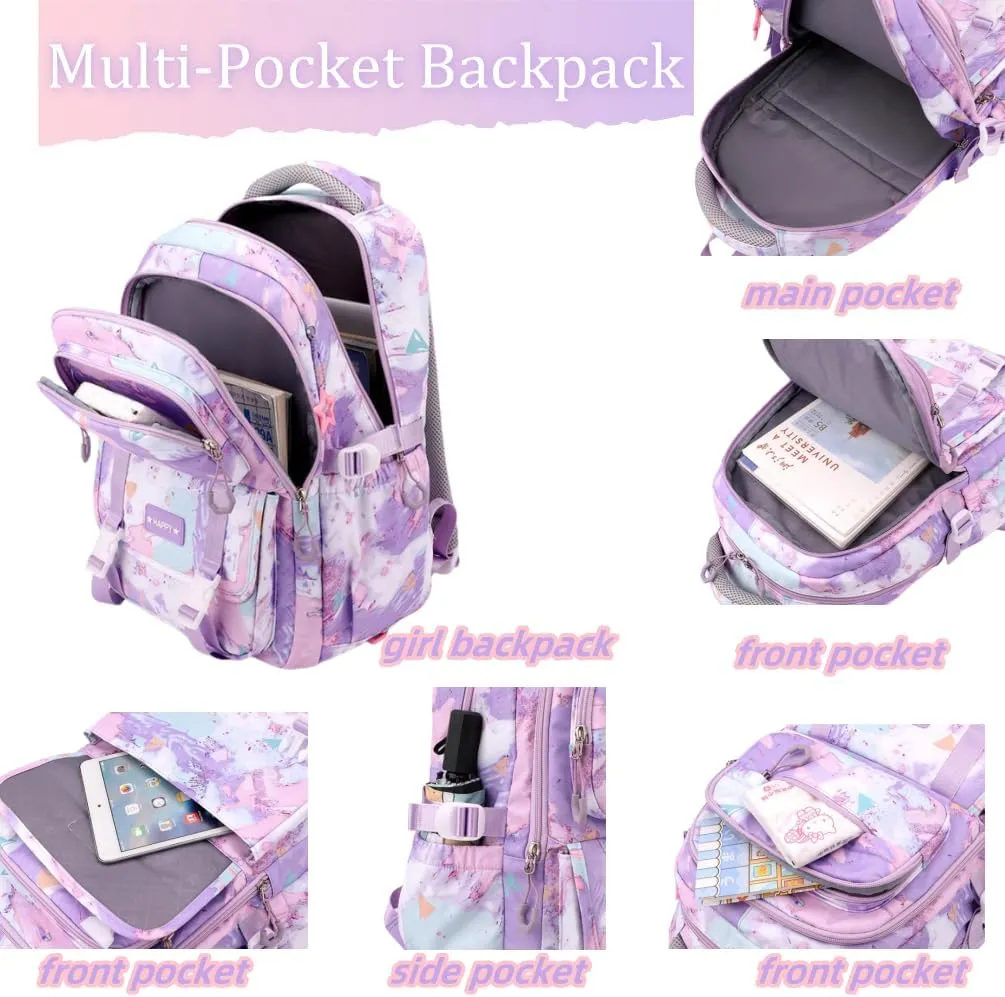 EKUIZAI Girls Trolley Backpack Set Cute Colorful Girls Rolling Backpack Middle School Trolley Schoolbag with Wheels