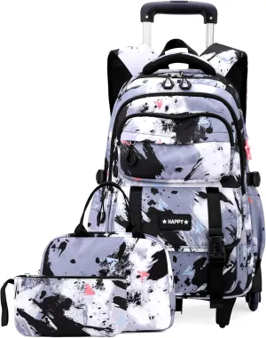 EKUIZAI Girls Trolley Backpack Set Cute Colorful Girls Rolling Backpack Middle School Trolley Schoolbag with Wheels