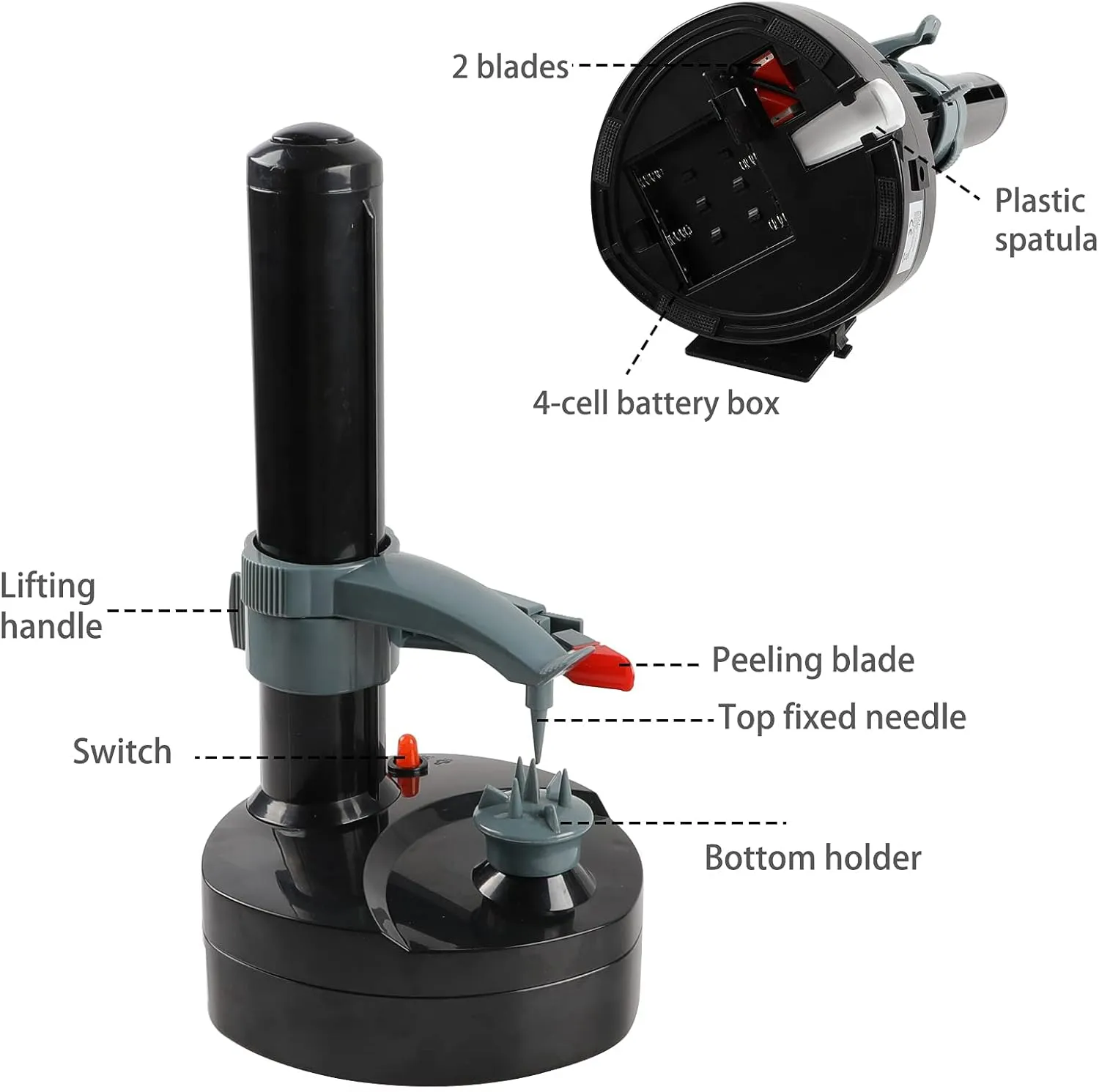 Electric Potato Peeler with 23 Replacement Blades Rotato Express Stainless Steel Automatic Rotating Fruits Fruit Potato Peeler Vegetables Cutter Apple Paring Machine Kitchen Peeling Tool