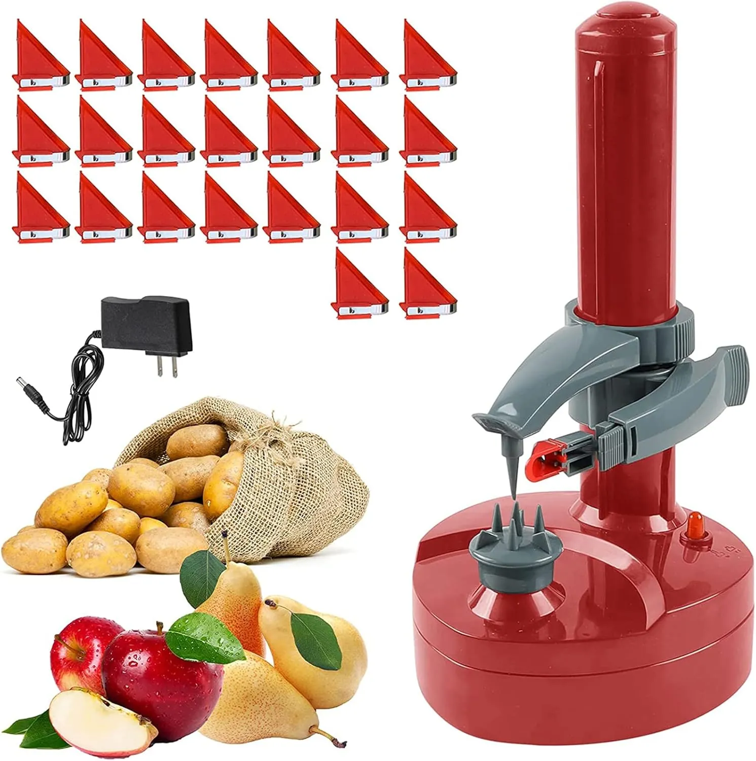 Electric Potato Peeler with 23 Replacement Blades Rotato Express Stainless Steel Automatic Rotating Fruits Fruit Potato Peeler Vegetables Cutter Apple Paring Machine Kitchen Peeling Tool