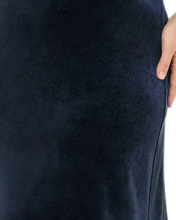Elegant Double V Neck Velvet Party Dress with Sleeves | Navy Blue