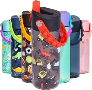 Elemental Water Bottles for Kids - Splash Kids Water Bottle for School with Pop-it Handle - BPA Free Tritan Plastic Water Bottle with Straw Leak Proof when Spout is Closed - Construction - 18oz