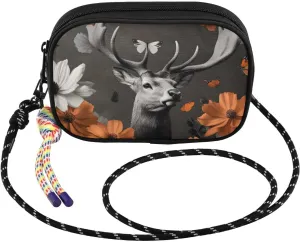 Elk Floral Art Crossbody Bags for Women Cell Phone Purses Women's Shoulder Handbag Wallet Purse with Rope Pendant