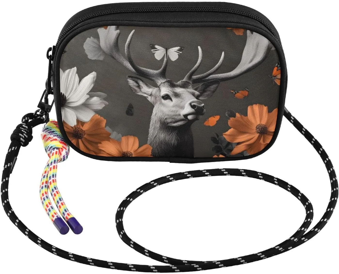 Elk Floral Art Crossbody Bags for Women Cell Phone Purses Women's Shoulder Handbag Wallet Purse with Rope Pendant