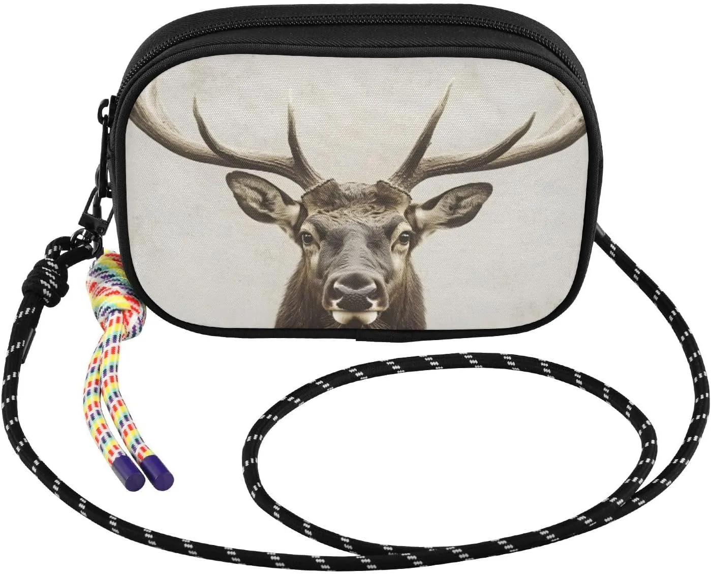 Elk Portrait Brown Crossbody Bags for Women Cell Phone Purses Women's Shoulder Handbag Wallet Purse with Rope Pendant