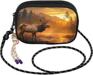 Elk Sunrise Forest Crossbody Bags for Women Cell Phone Purses Women's Shoulder Handbag Wallet Purse with Rope Pendant