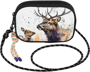 Elks Watercolor Crossbody Bags for Women Cell Phone Purses Women's Shoulder Handbag Wallet Purse with Rope Pendant