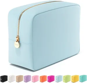 Embla Makeup Bag Travel Cosmetics Pouch and Toiletry Bag, Nylon Zipper Pouch Purse, Cute Make Up Organizer Storage Tote for Women Girls, Waterproof Travel Skincare Case, Large Makeup Bags, Sky Blue
