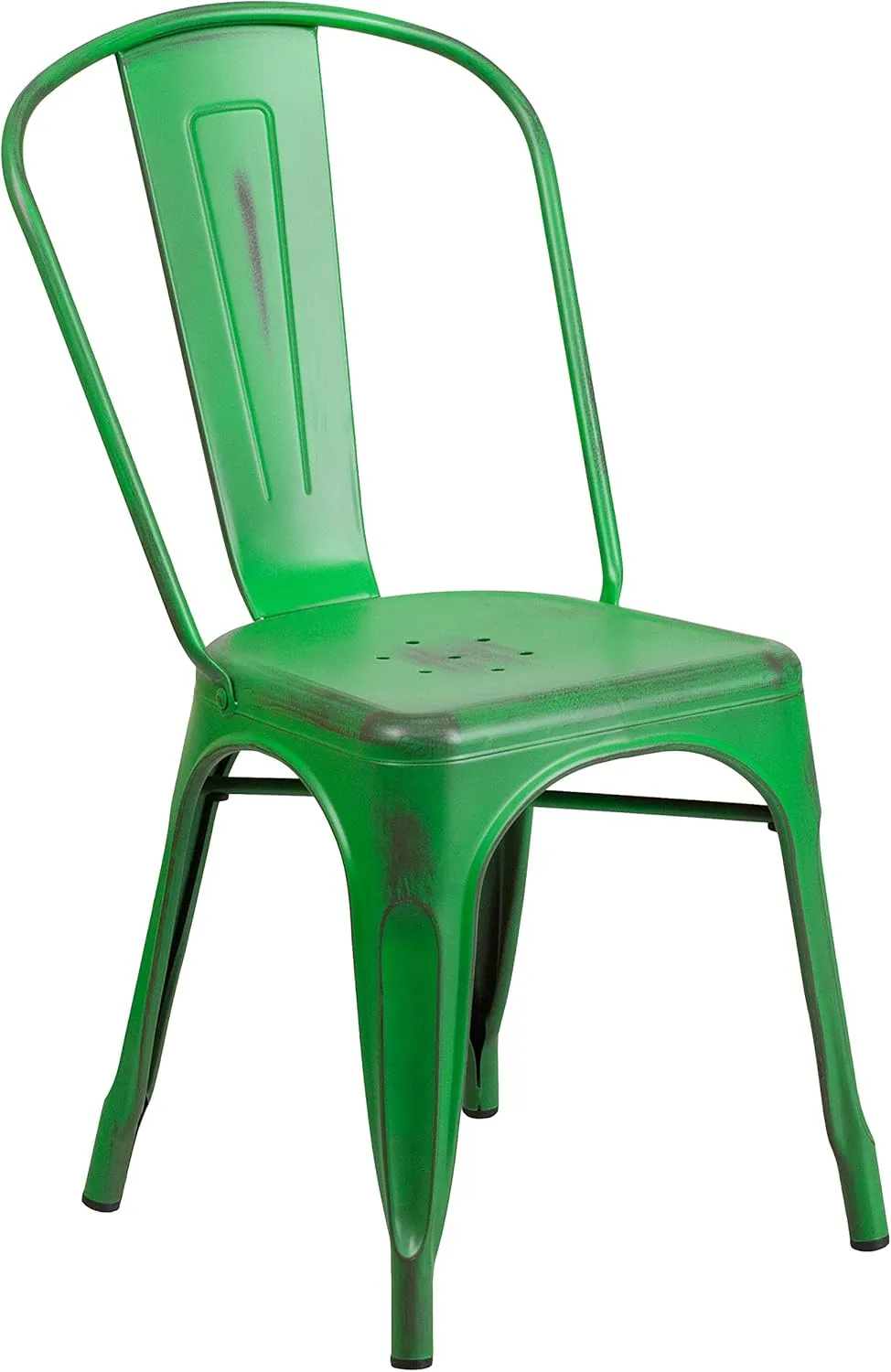 EMMA   OLIVER Commercial Grade Distressed Green Metal Indoor-Outdoor Stackable Chair