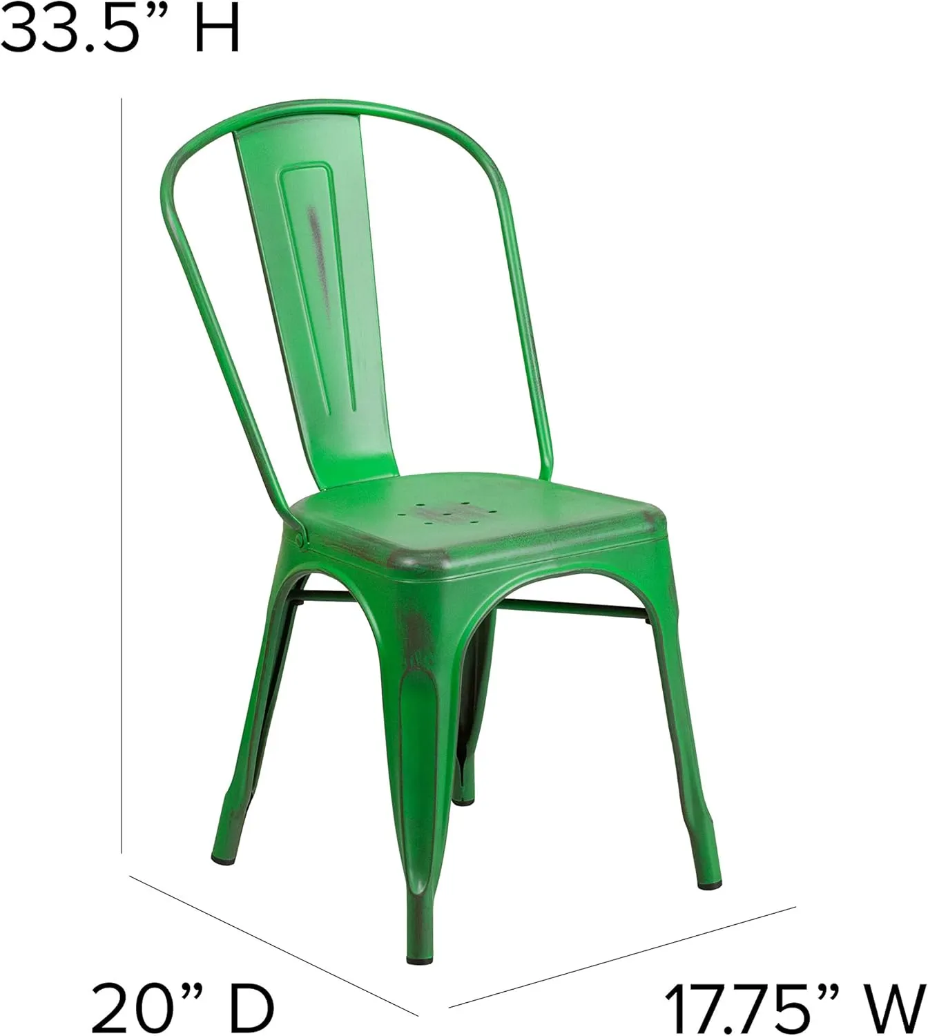 EMMA   OLIVER Commercial Grade Distressed Green Metal Indoor-Outdoor Stackable Chair