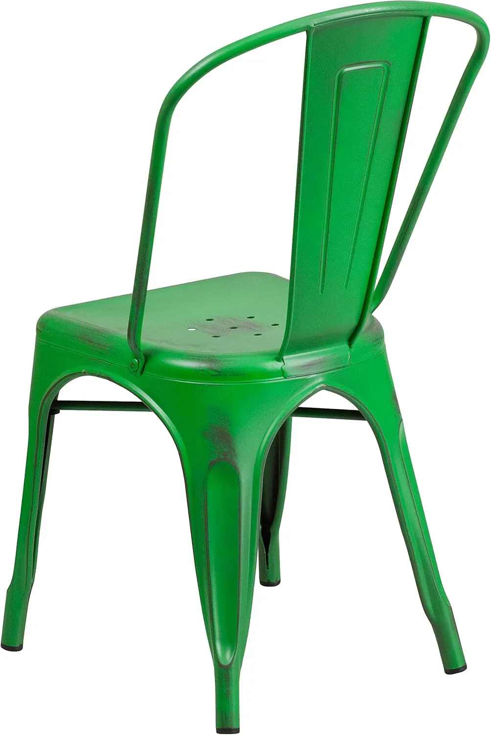 EMMA   OLIVER Commercial Grade Distressed Green Metal Indoor-Outdoor Stackable Chair