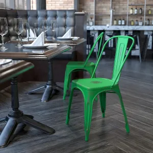 EMMA   OLIVER Commercial Grade Distressed Green Metal Indoor-Outdoor Stackable Chair