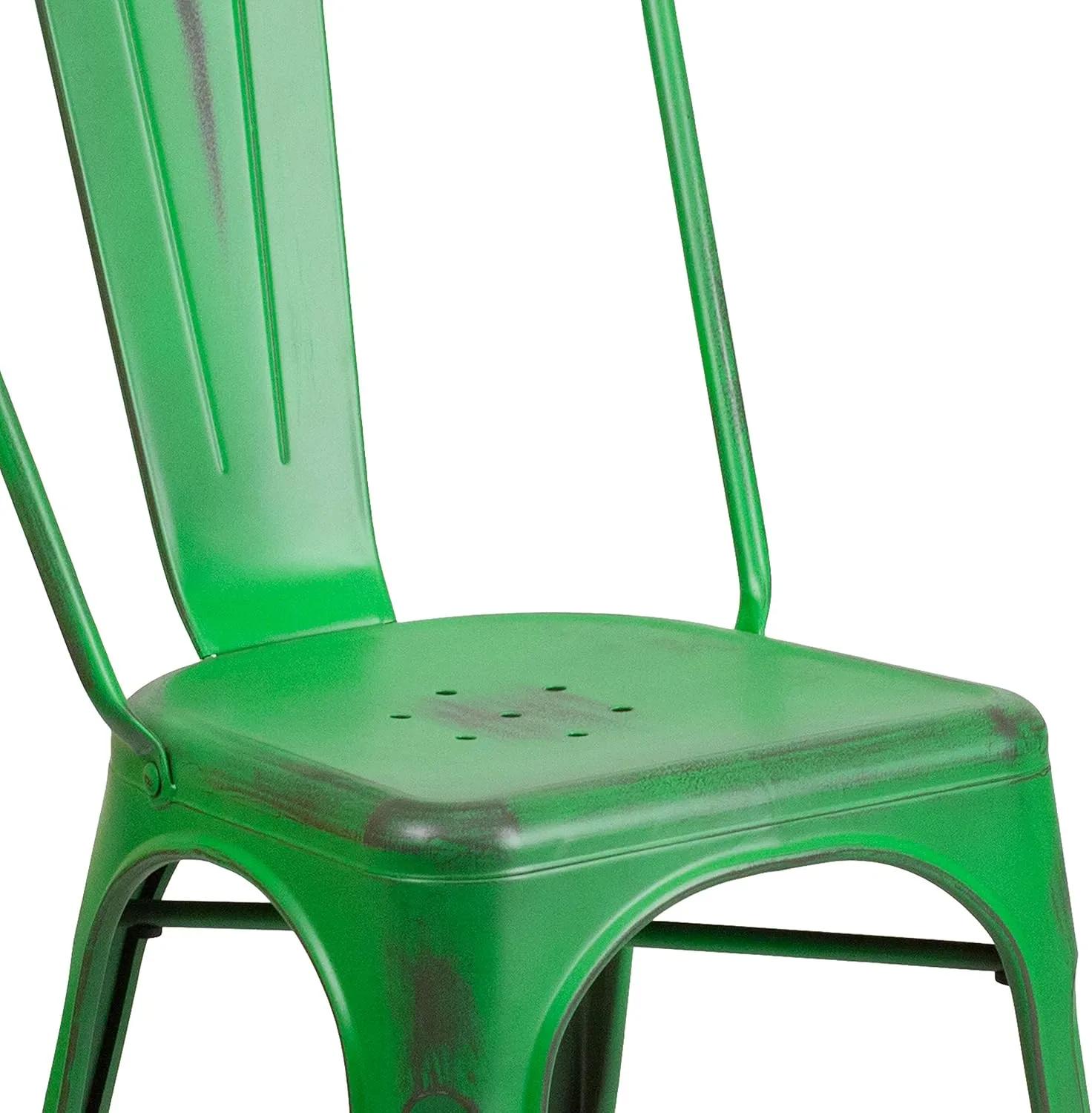 EMMA   OLIVER Commercial Grade Distressed Green Metal Indoor-Outdoor Stackable Chair