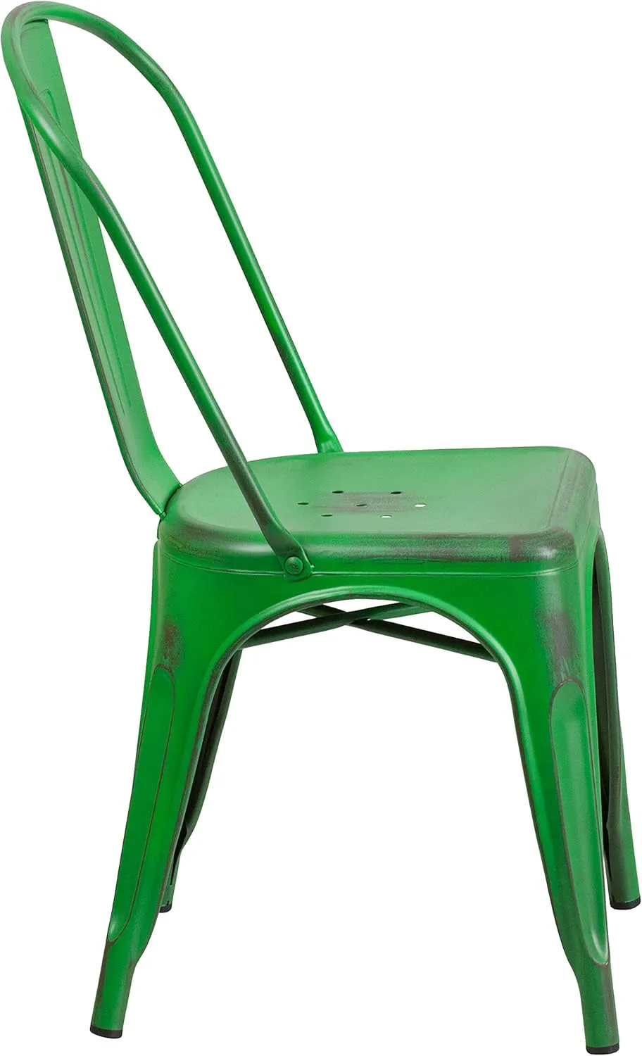 EMMA   OLIVER Commercial Grade Distressed Green Metal Indoor-Outdoor Stackable Chair