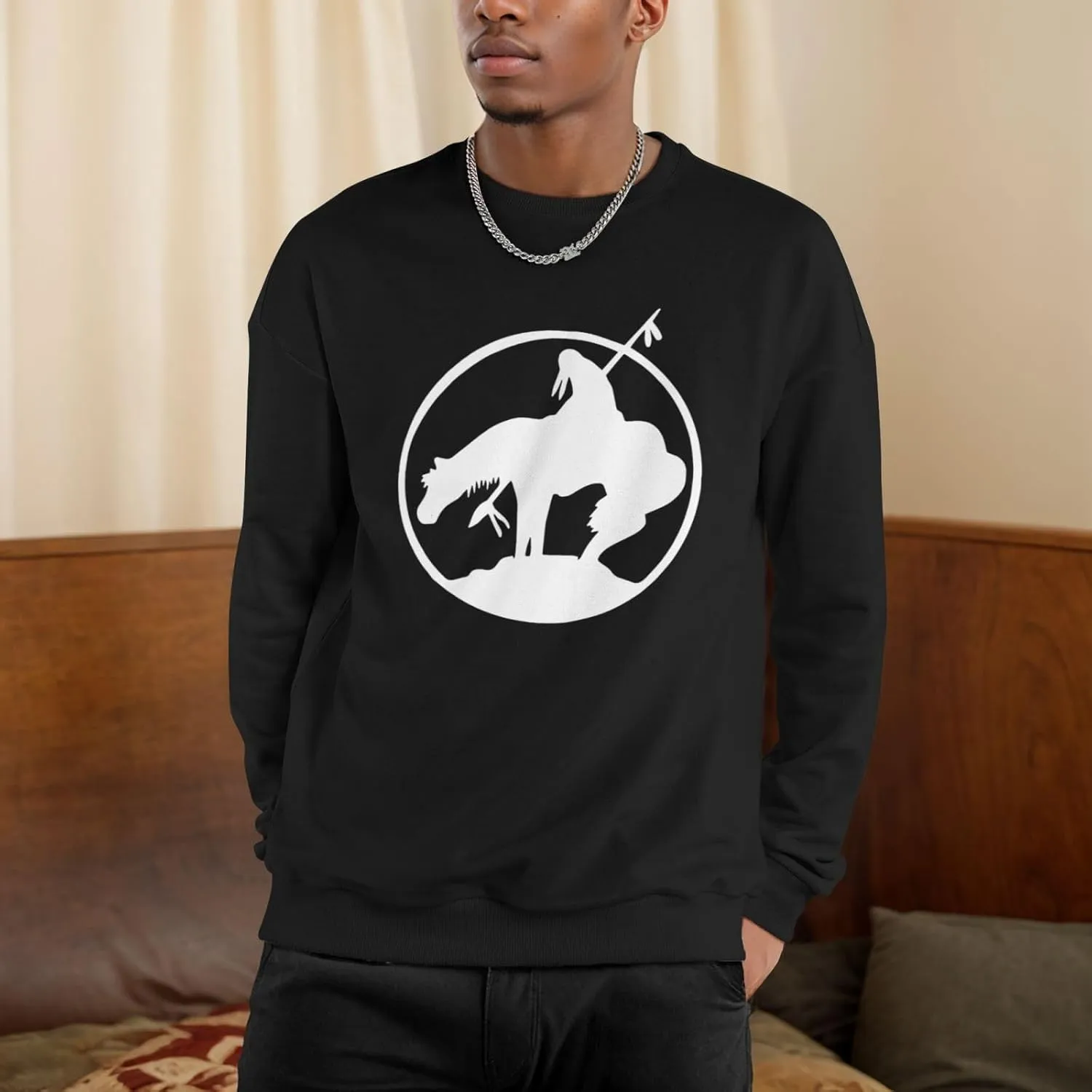 End Trail Native American Indian Warrior Mans Fleece Crewneck Hoodie Hooded