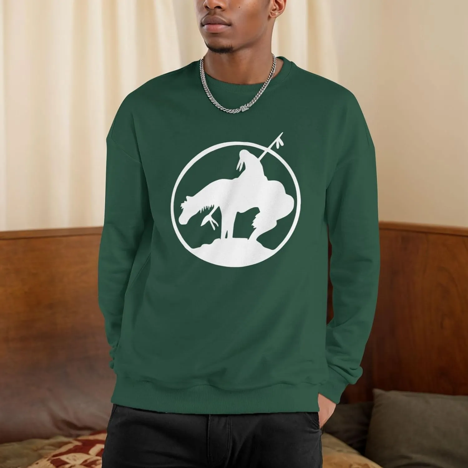 End Trail Native American Indian Warrior Mans Fleece Crewneck Hoodie Hooded