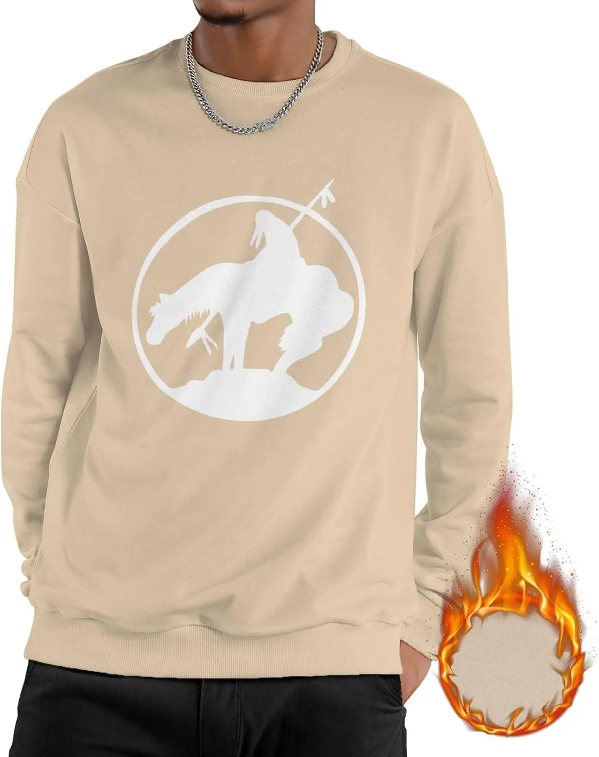 End Trail Native American Indian Warrior Mans Fleece Crewneck Hoodie Hooded
