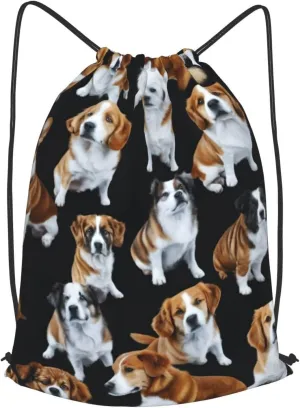 English Bulldogs Drawstring Cinch Backpack Polyester Sack Pack String Bag For Hiking Camping Adventure