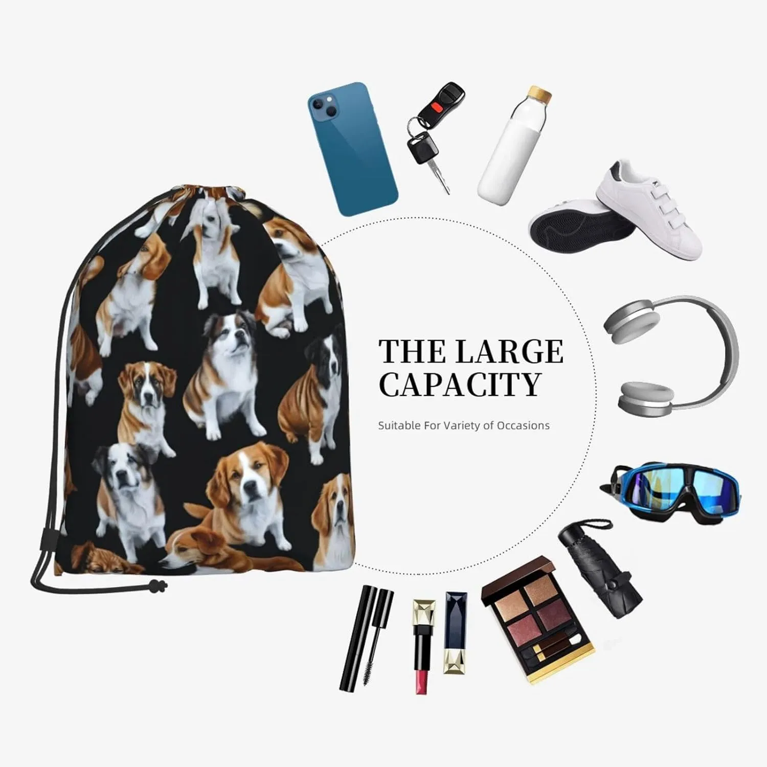 English Bulldogs Drawstring Cinch Backpack Polyester Sack Pack String Bag For Hiking Camping Adventure