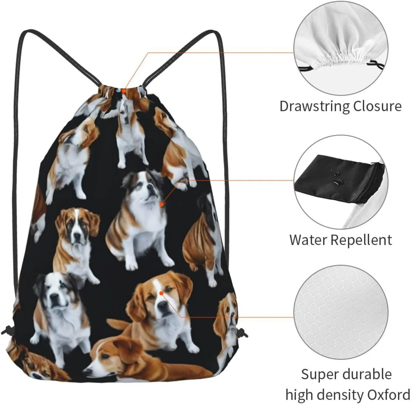 English Bulldogs Drawstring Cinch Backpack Polyester Sack Pack String Bag For Hiking Camping Adventure