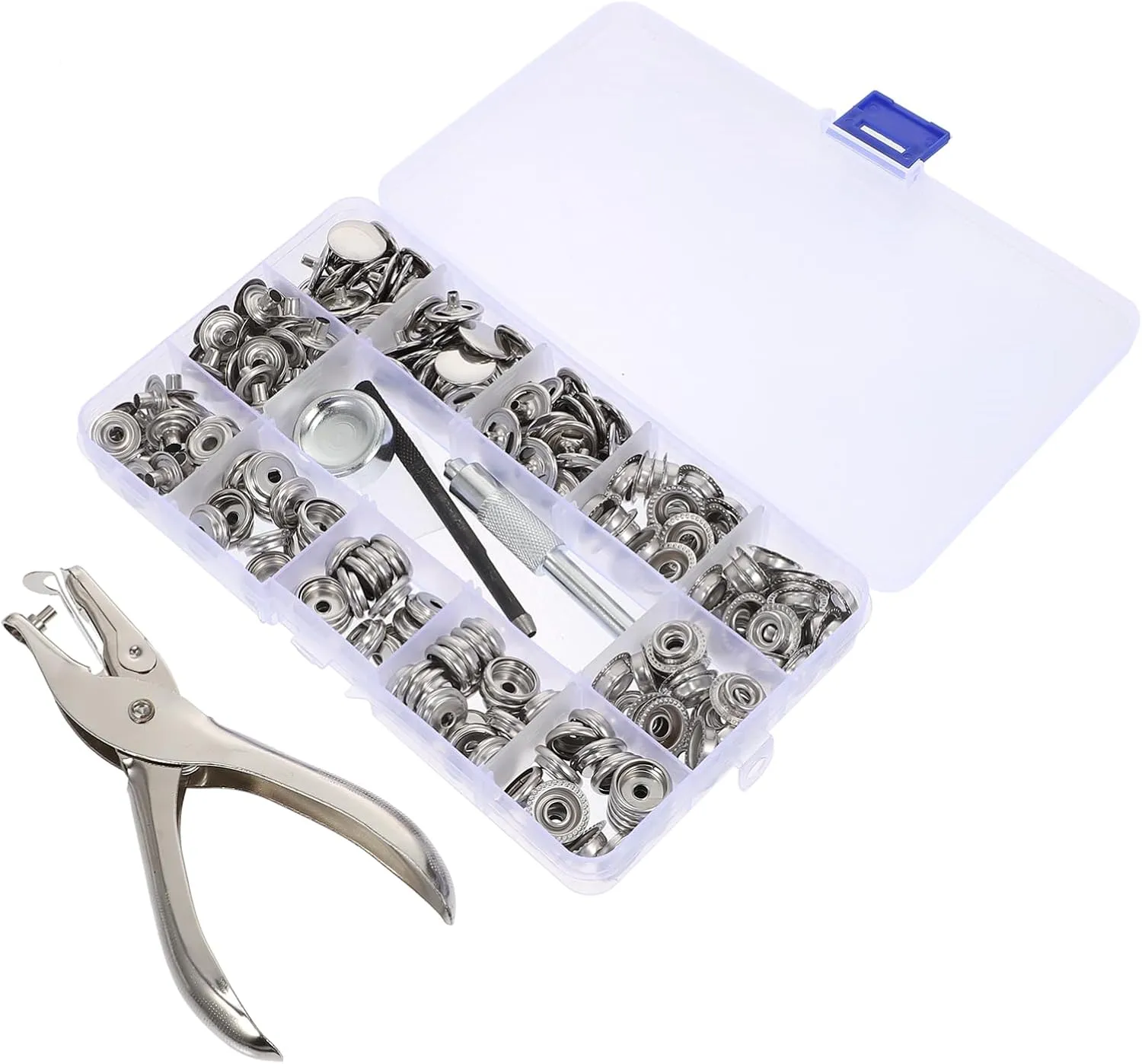 ERINGOGO 60pcs DIY Bag Snap Buttons 15mm Stainless Steel White Buckle Snap Fasteners Kit Clothing Decorative Buttons Suitcase Button Replacement