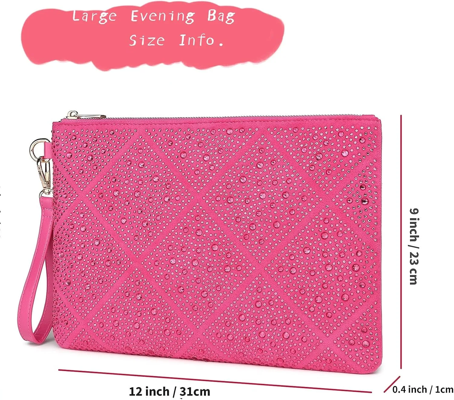 ER.Roulour Evening Bag for Women Rhinestone Crystal Envelope Clutch Purses Large Square Handbags for Party Wedding Prom