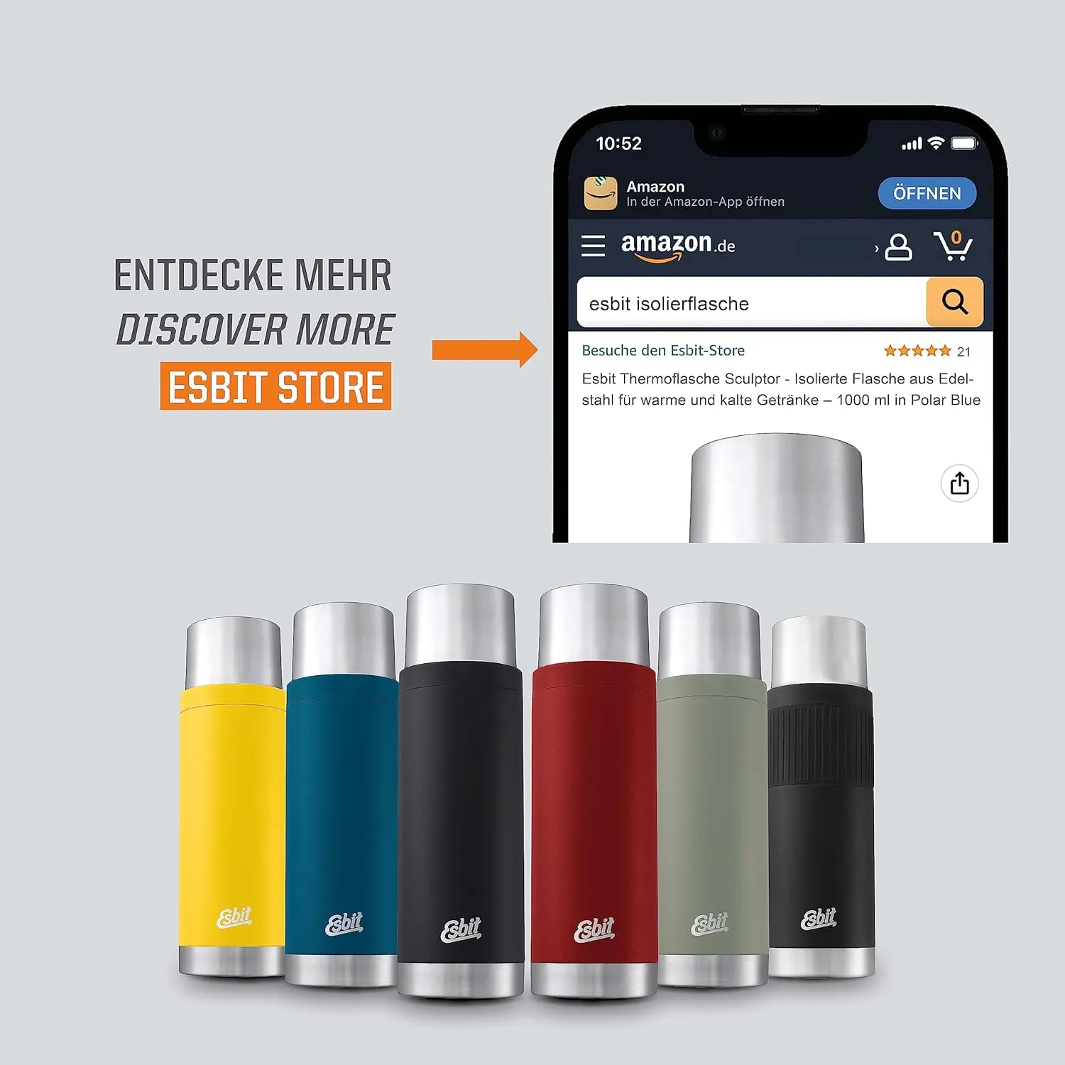 Esbit Sculptor Thermal Flask - Insulated Stainless Steel Bottle for Hot and Cold Drinks - 1000ml in Polar Blue